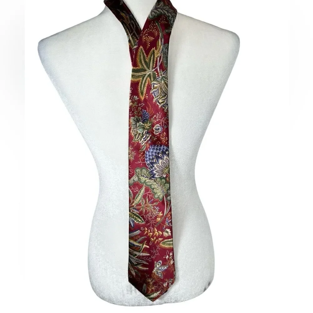 Countess Mara Mens Maroon Red Floral Print 100% Silk Neck Tie